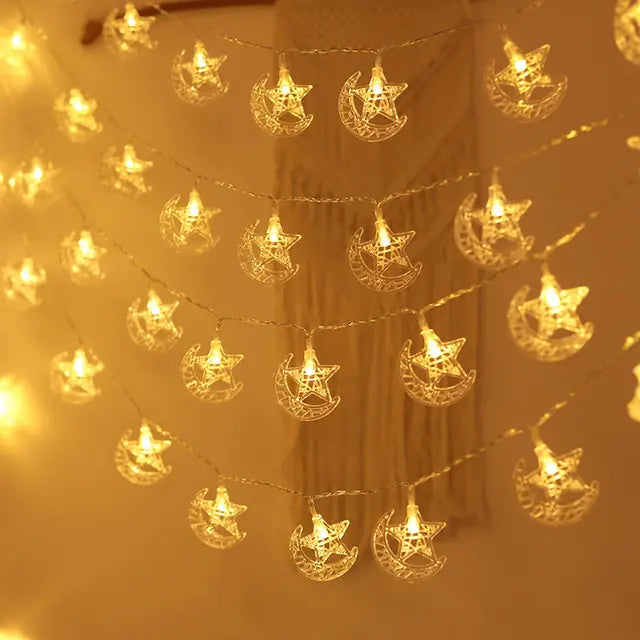 Guirlandes Lumineuses LED Étoile et Lune pour l'Eid Mubarak