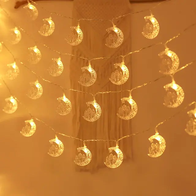 Guirlandes Lumineuses LED Étoile et Lune pour l'Eid Mubarak
